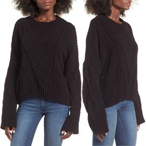 J.O.A. Boxy Cable Knit Pullover Sweater Black